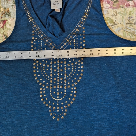 Knox Rose Dark Teal Gold Studded Embellished V-neck Tank Top Sleeveless XL - Picture 10 of 13